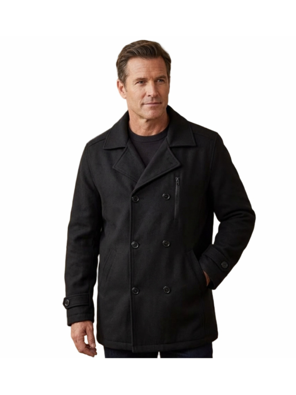 Men's 702 Pea Coat Wool blend Jacket Black Size L